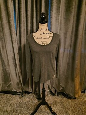 Ann Taylor Sparkly Gray Scoop Neck Long Sleeve Top
